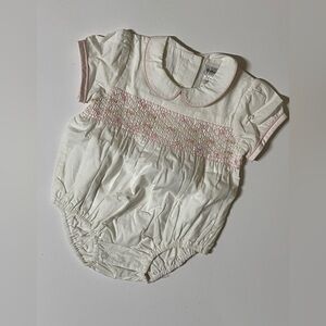 Threads Smocked Baby Girl Romper White Pink 0/3m